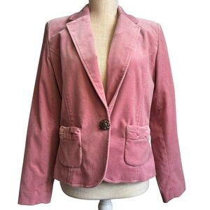 Pursuits Ltd. Women’s Pink  Velvet Blazer with Jeweled Button Size 8